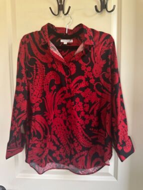 Chico's No-Iron Red Black Button-Down Shirt Wild Poppy Chico’s 2 (Large / US 12)